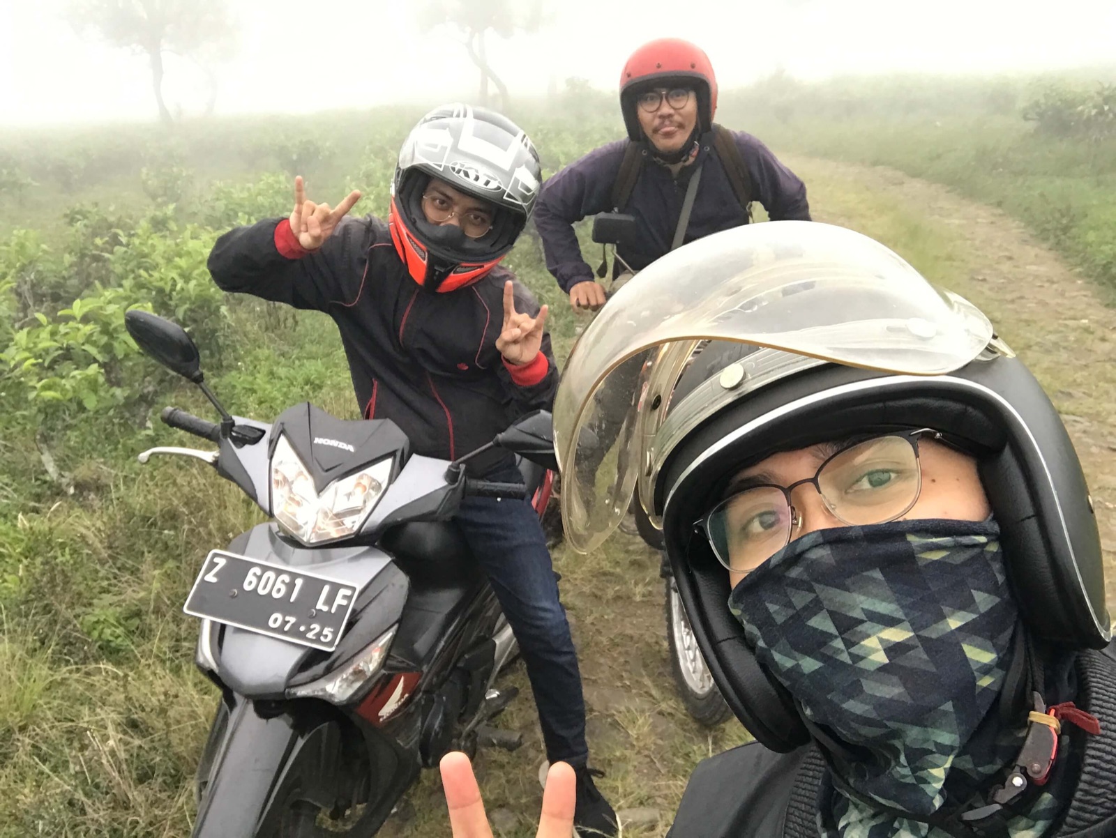 Riding through the fog.