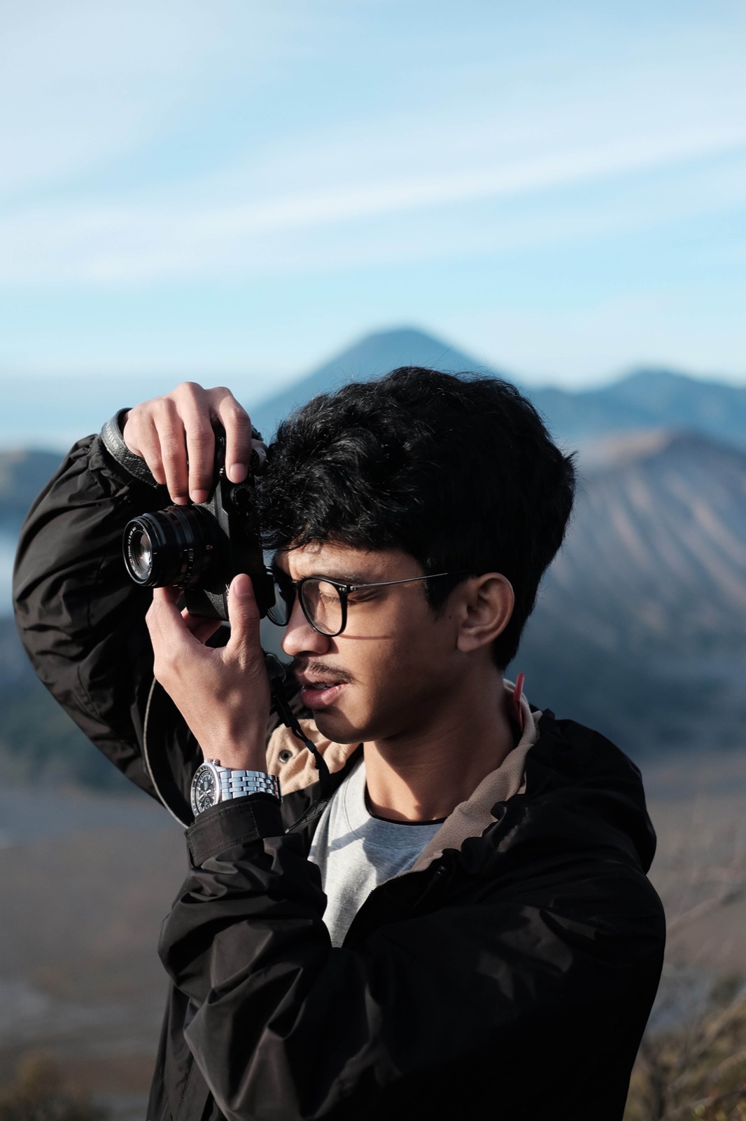 Taking a picture at Bromo.
