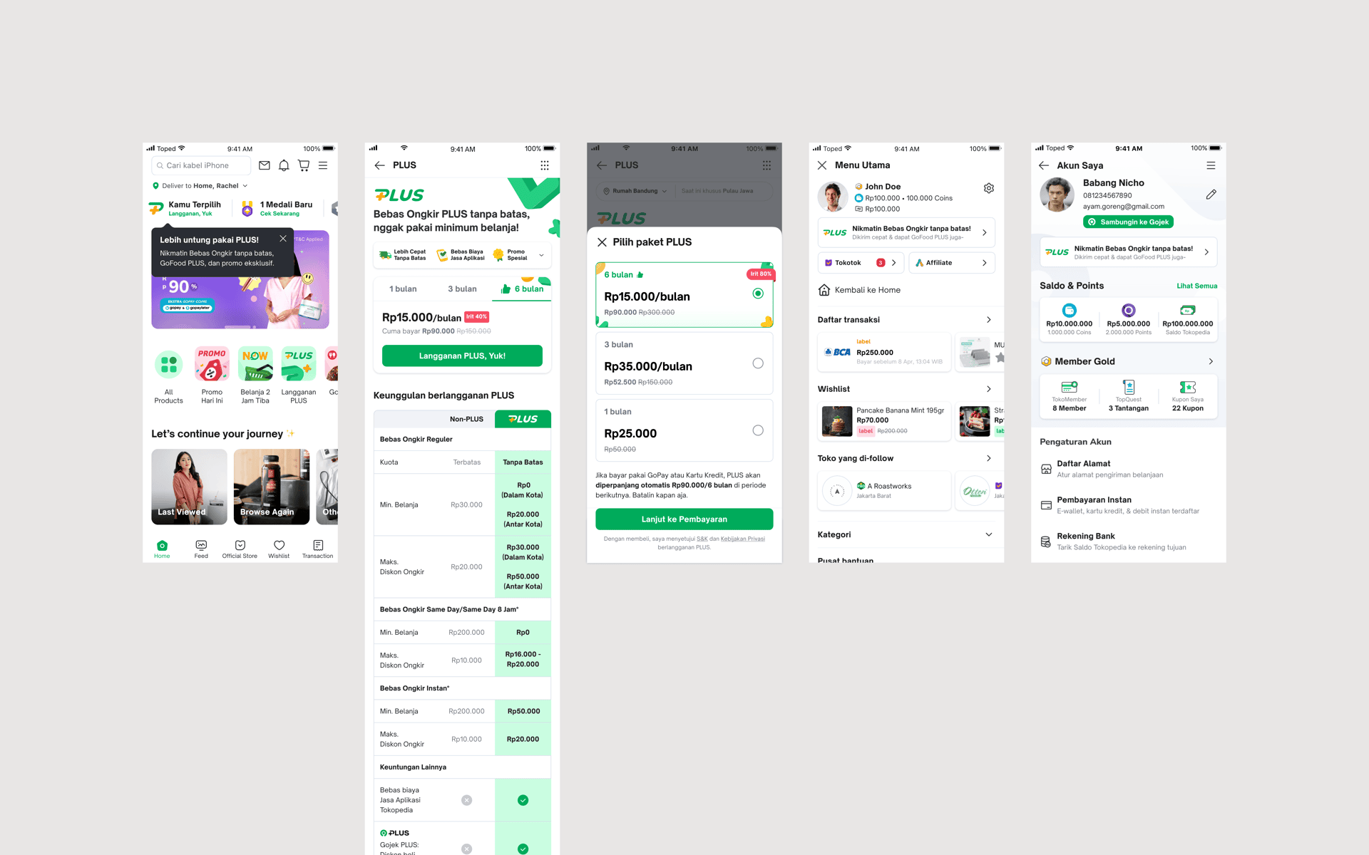 Home, landing page, and account before the redesign, PLUS present, but visually indistinct from the rest of the app.